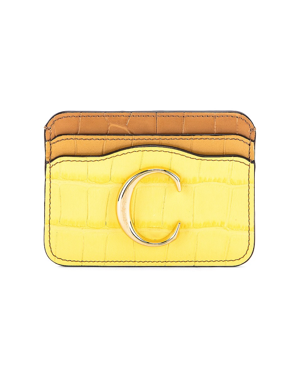 Image 1 of Chloe Tricolor Embossed Croc Card Case in Joyful Yellow