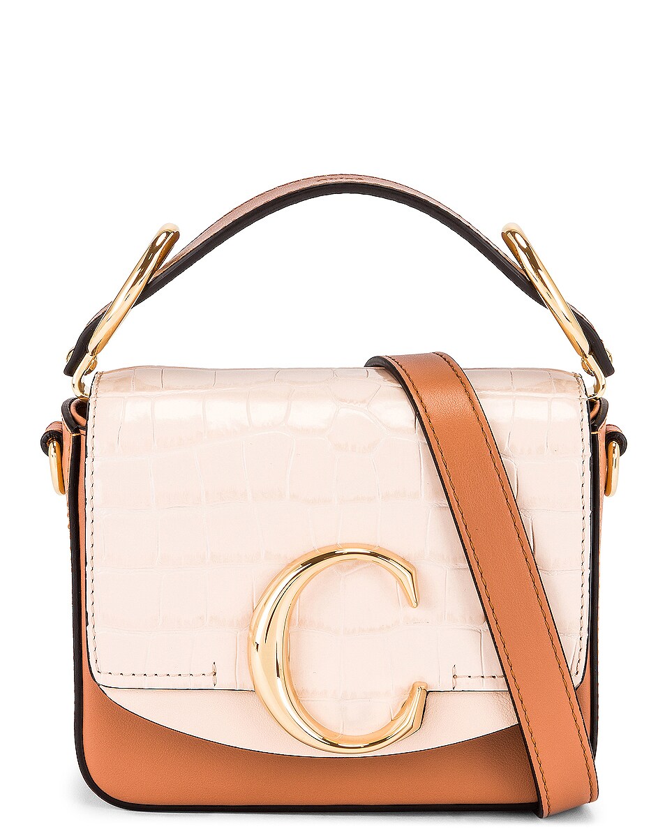 Image 1 of Chloe Mini C Embossed Croc Multicolor Box Bag in Cement Pink