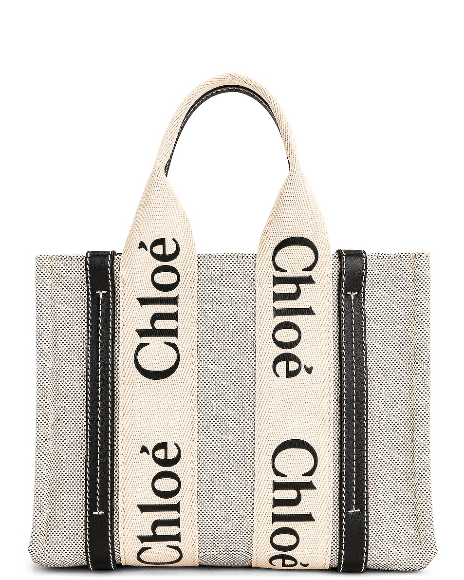 Image 1 of Chloe Small Woody Tote Bag in White & Blue