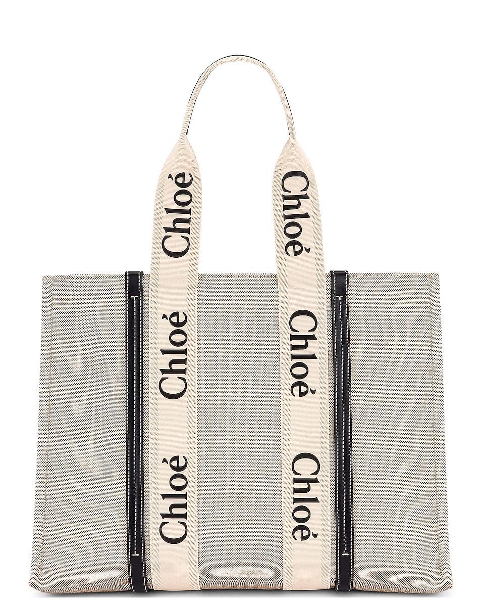 Image 1 of Chloe Large Woody Tote Bag in White & Blue