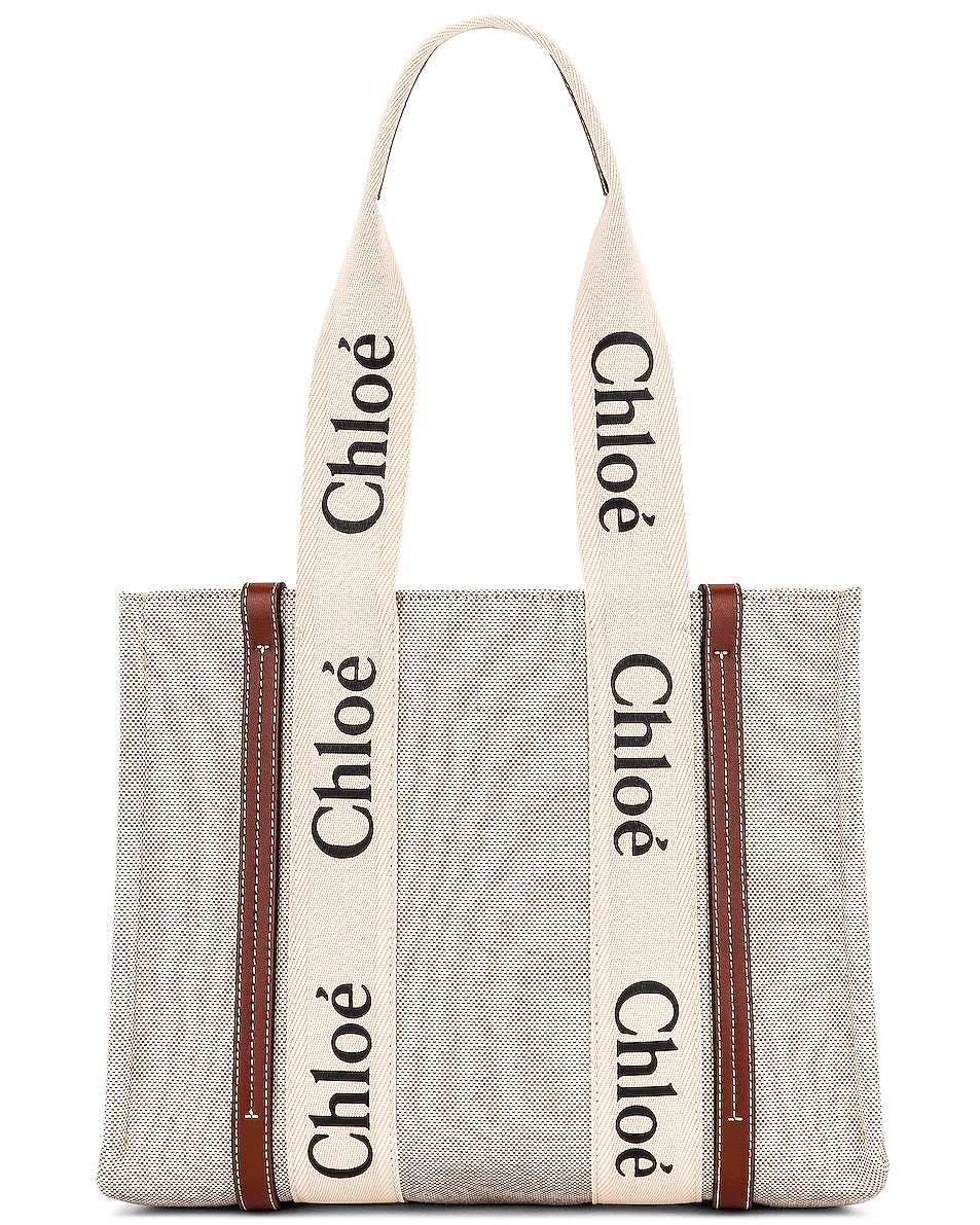 Image 1 of Chloe Medium Woody Tote Bag in White & Brown