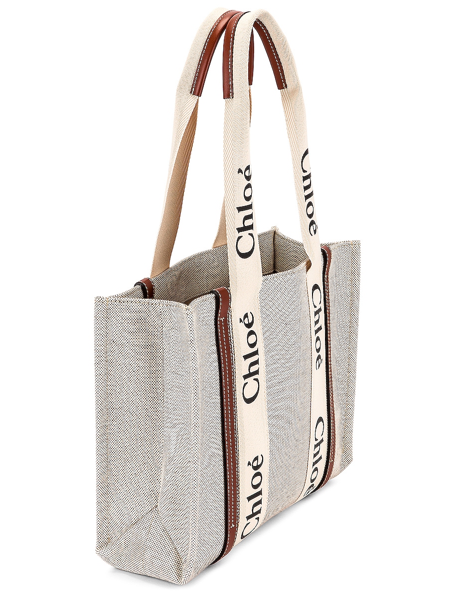 Chloe Medium Woody Tote Bag in White & Brown | FWRD