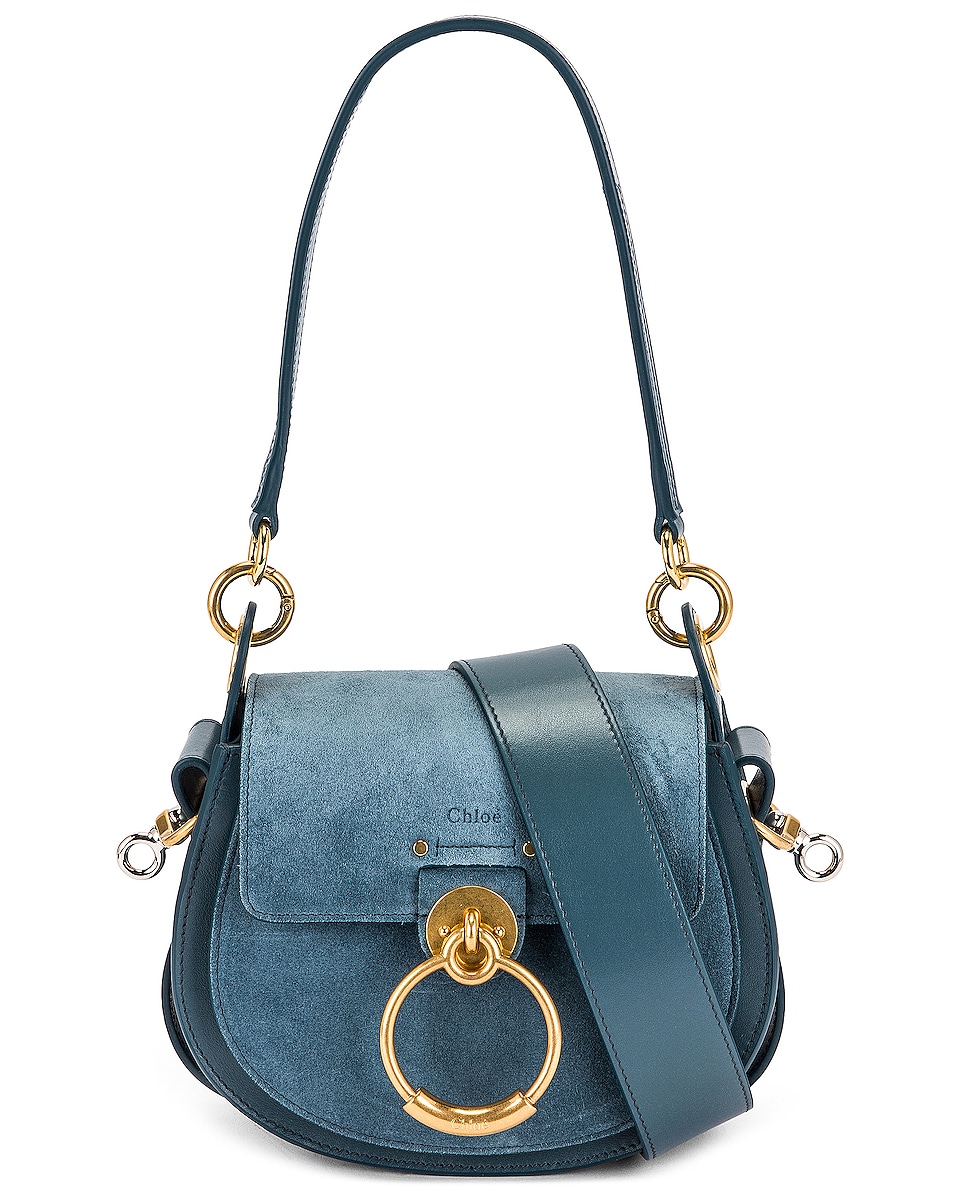 Chloe Small Tess Suede Bag in Mirage Blue | FWRD