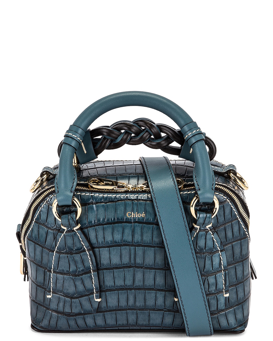 Image 1 of Chloe Small Daria Embossed Croc Bag in Mirage Blue