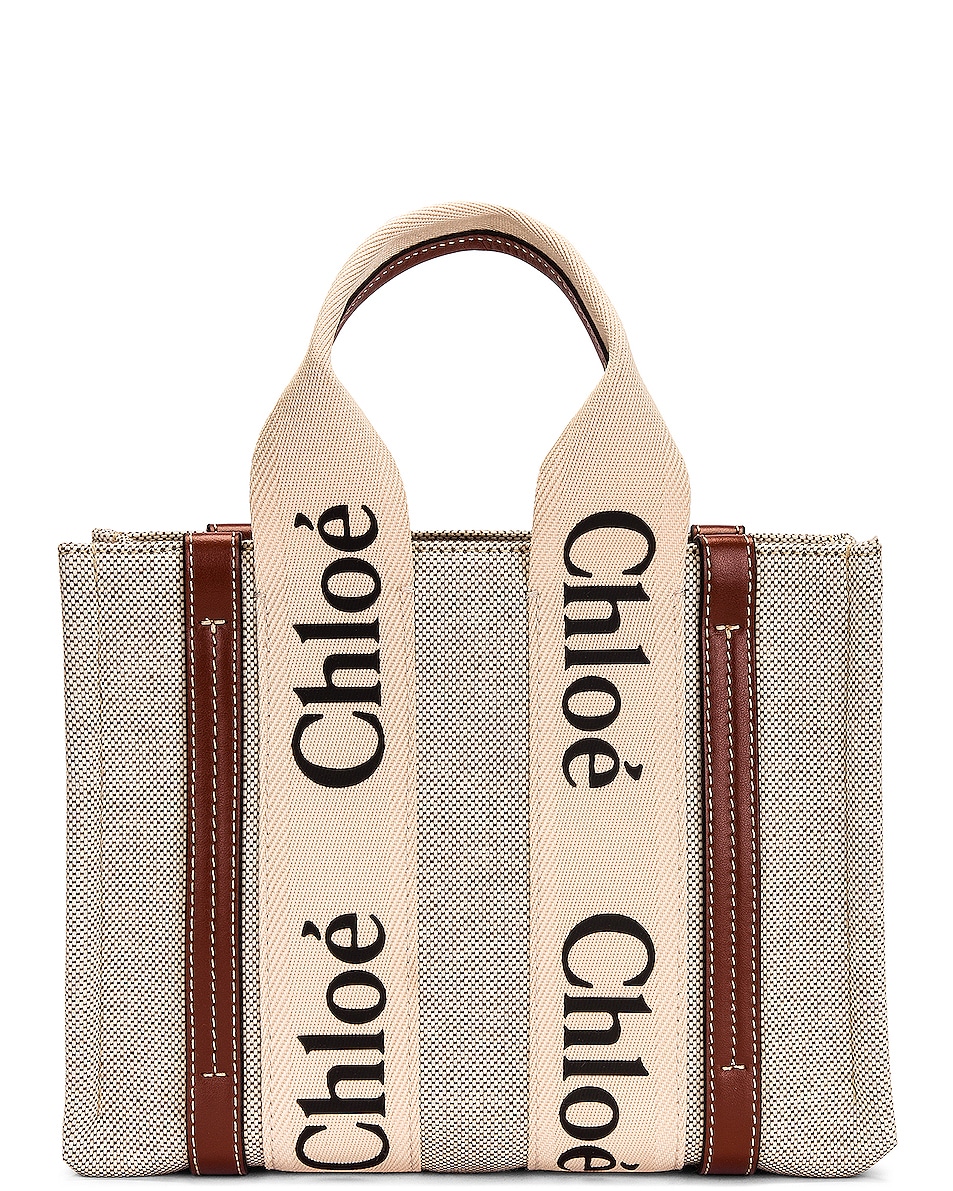 Image 1 of Chloe Small Woody Tote in White & Brown