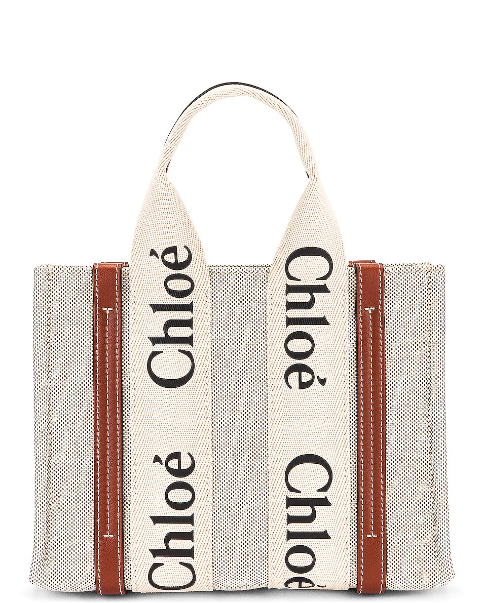 Image 1 of Chloe Small Woody Tote in White & Brown