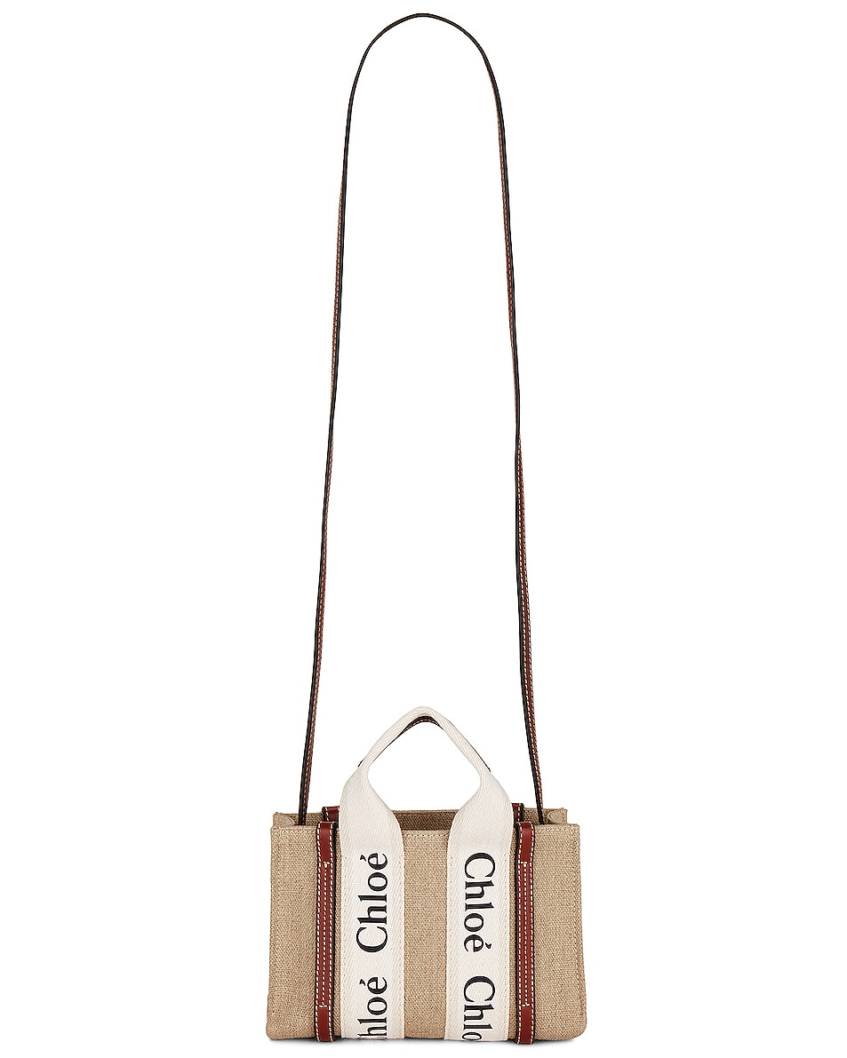 Image 1 of Chloe Mini Woody Tote Bag in White & Brown