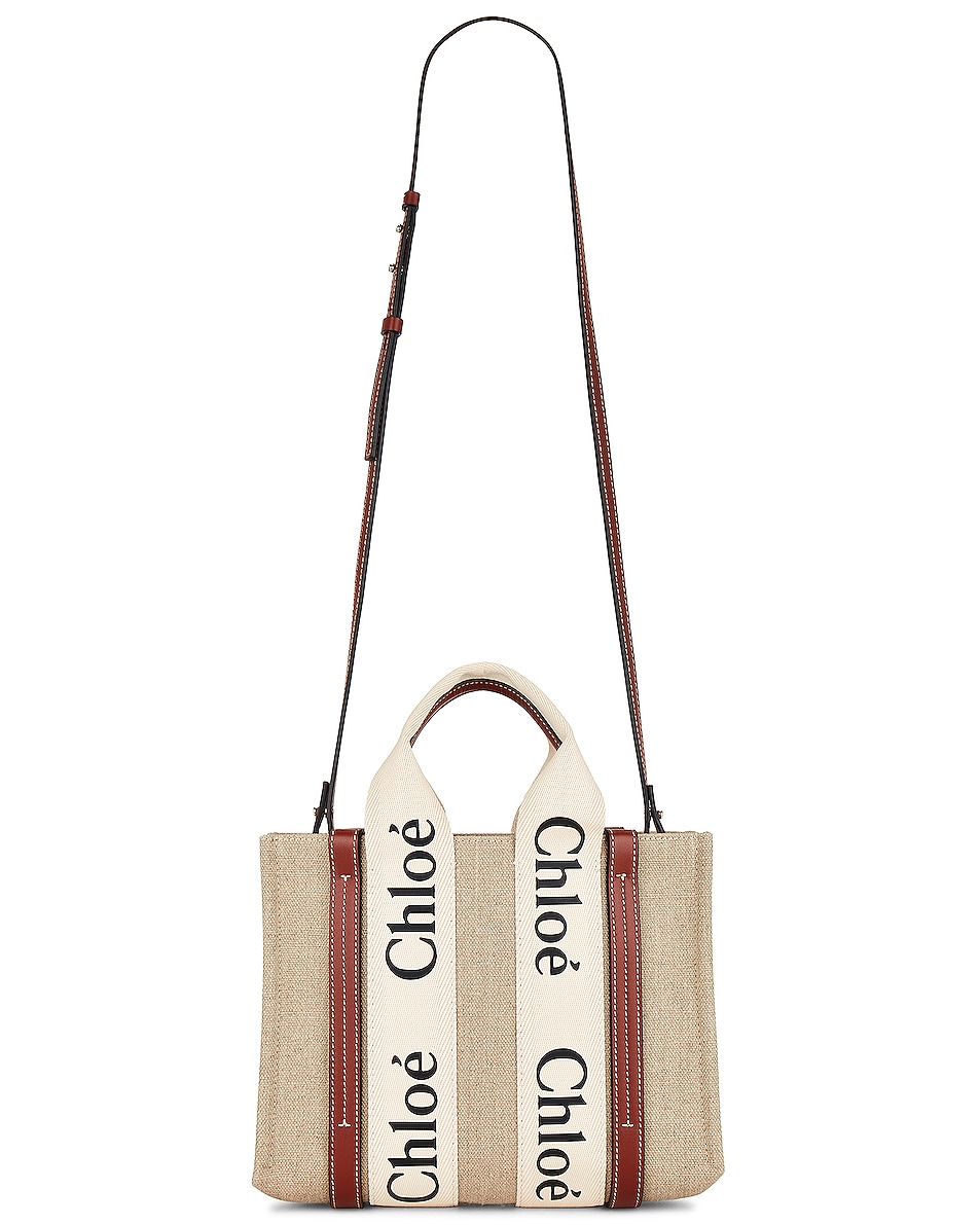 Image 1 of Chloe Small Woody Tote Bag in White & Brown