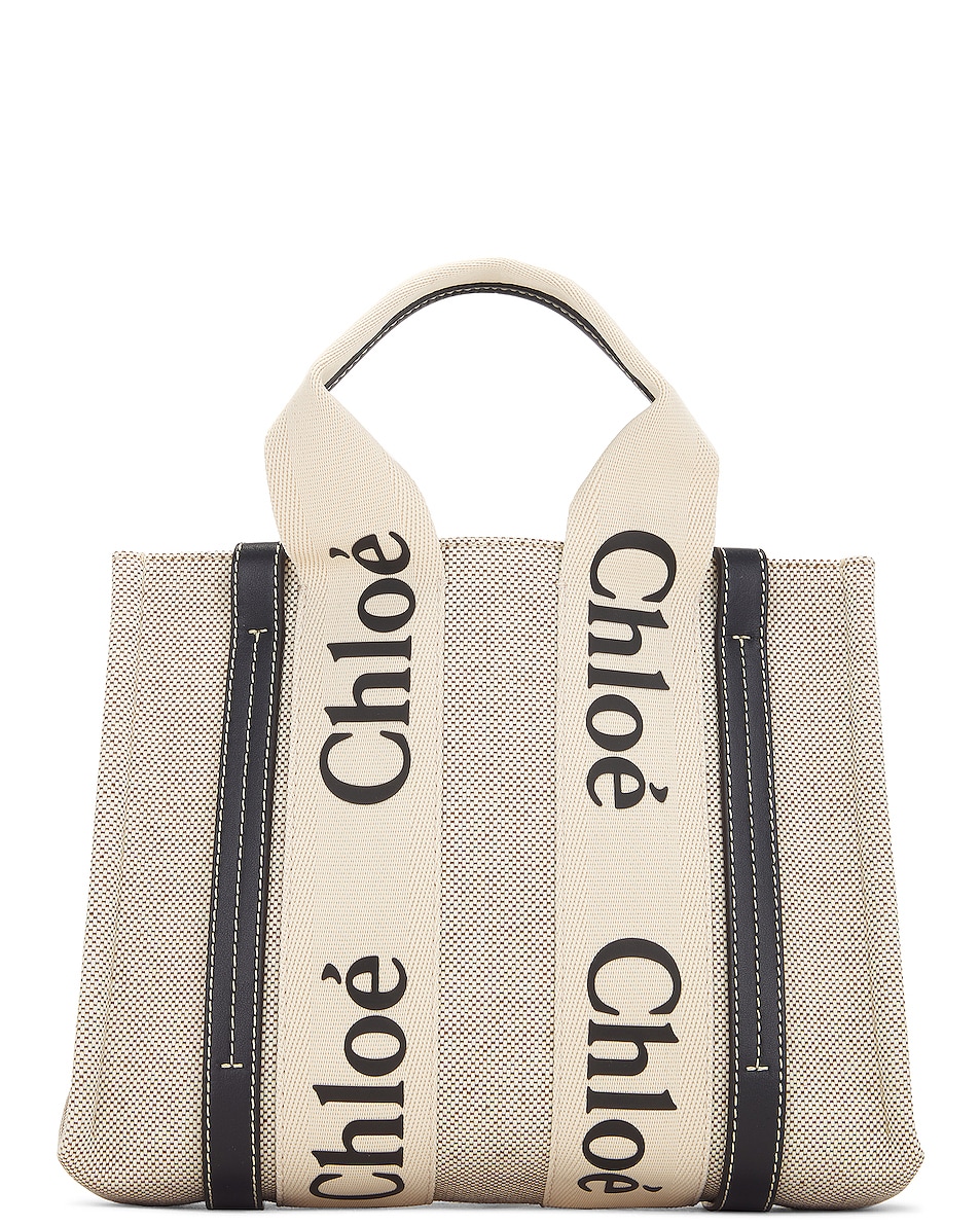 Image 1 of Chloe Small Woody Tote Bag in White & Blue 1