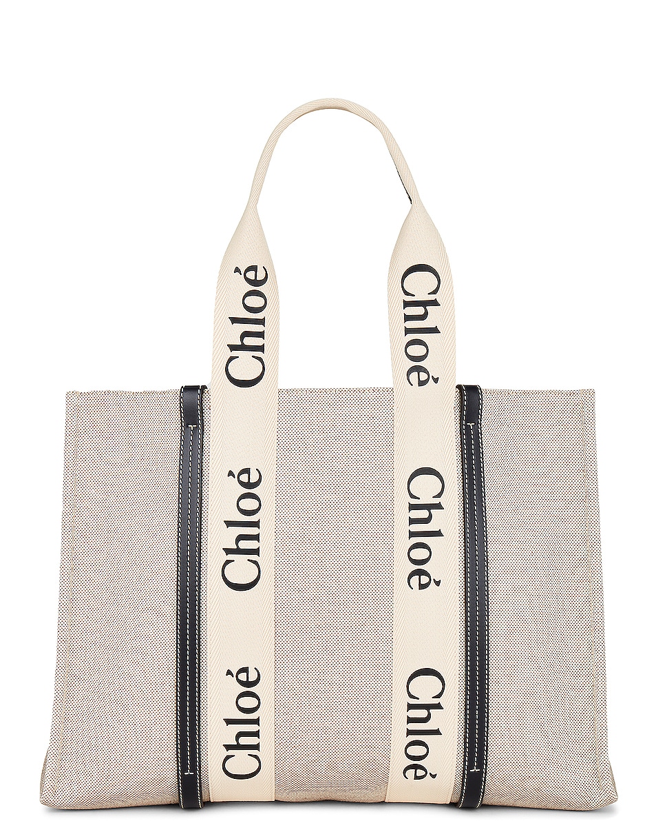 Image 1 of Chloe Large Woody Tote Bag in White & Blue 1