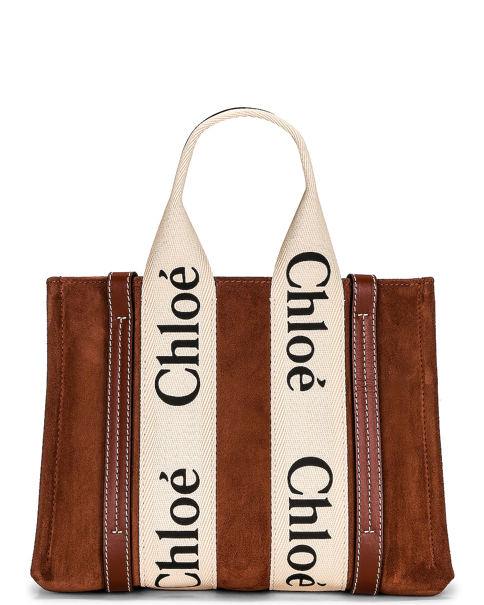 Image 1 of Chloe Small Woody Tote Bag in Sepia Brown