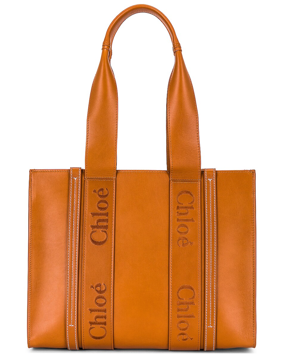 Image 1 of Chloe Woody Leather Tote in Caramel