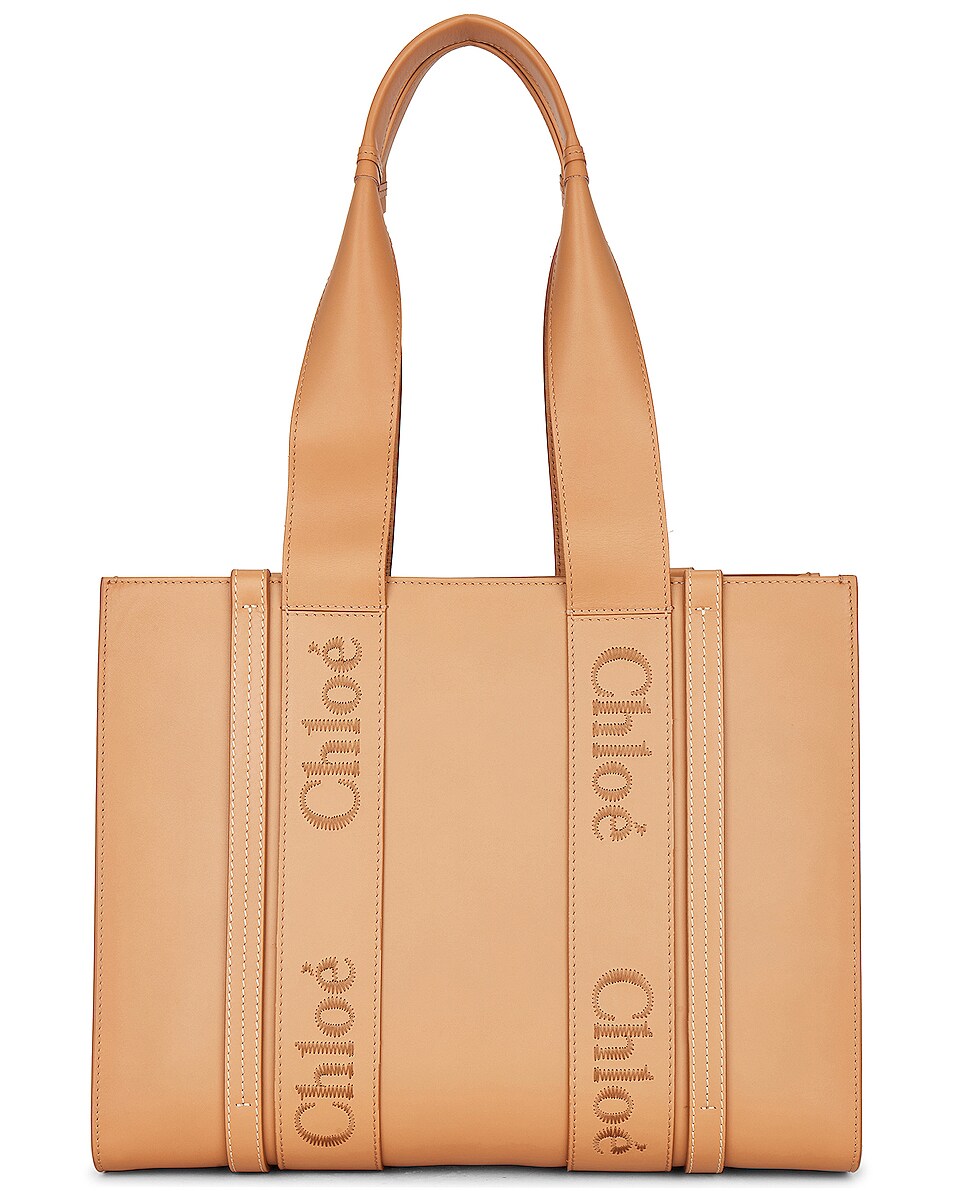 Image 1 of Chloe Woody Leather Tote in Light Tan
