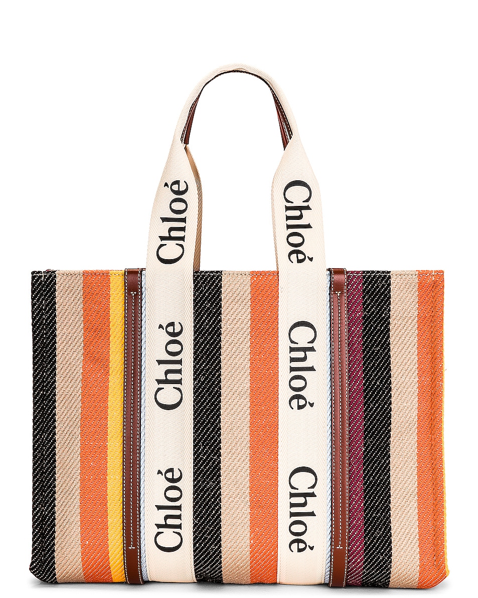 Image 1 of Chloe Large Woody Tote Bag in Multicolor Brown