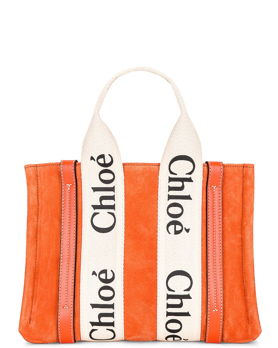 Image 1 of Chloe Small Woody Tote Bag in Rusted Orange