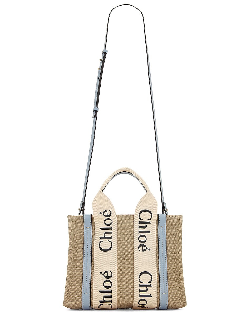 Image 1 of Chloe Small Woody Tote Bag in White & Blue 2