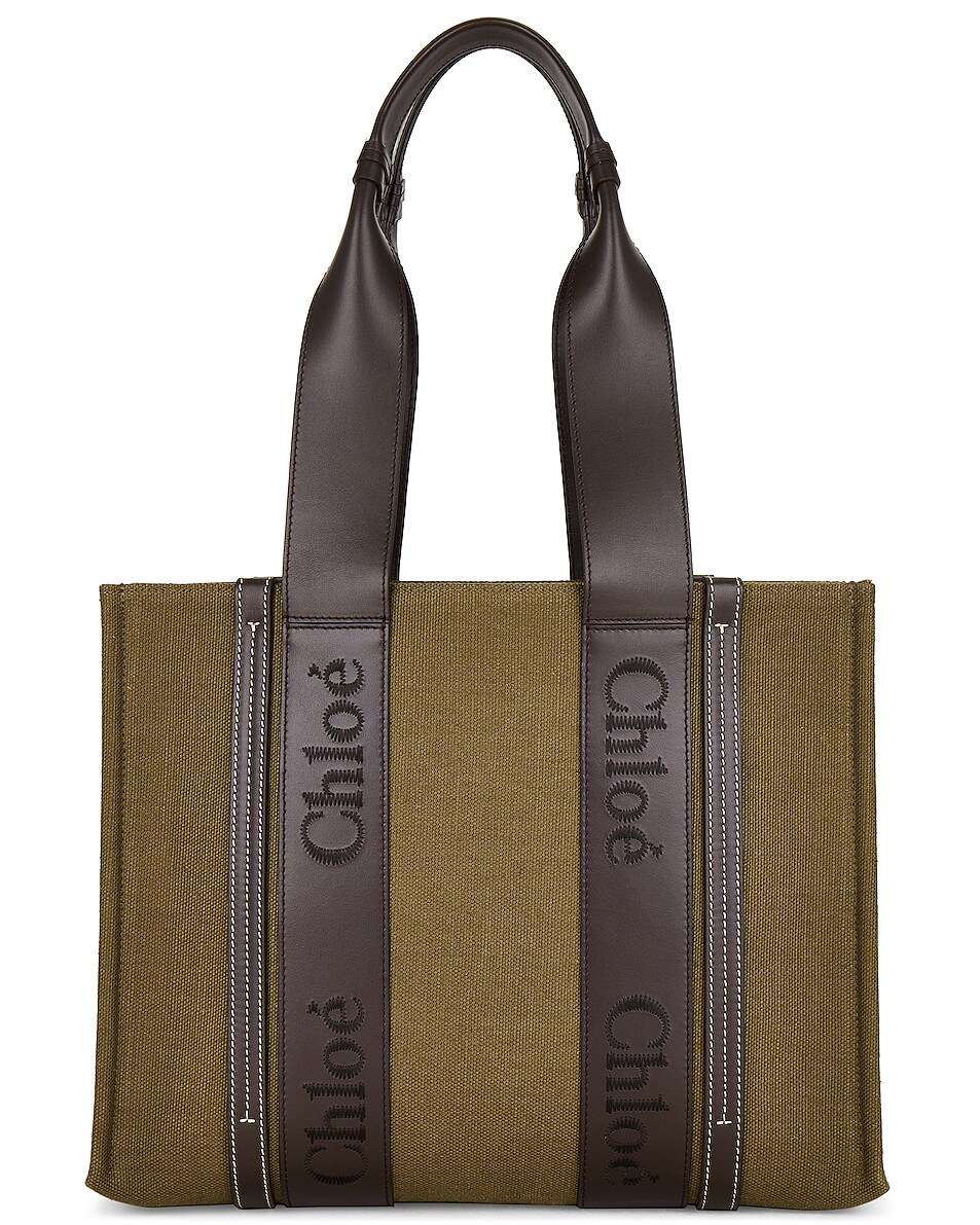 Image 1 of Chloe Woody Canvas Tote in Warm Green