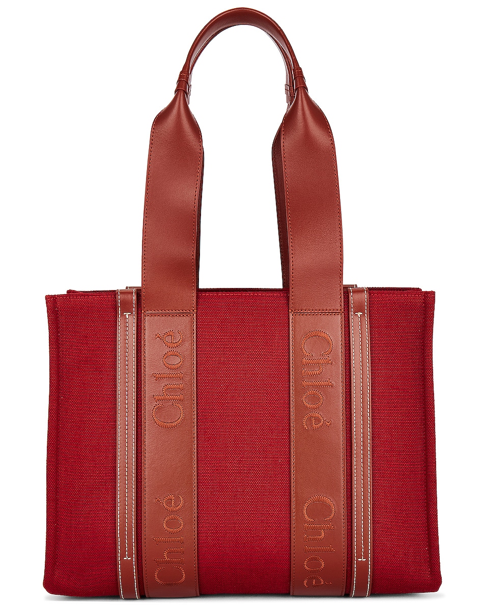 Image 1 of Chloe Woody Tote Bag in Dark Red