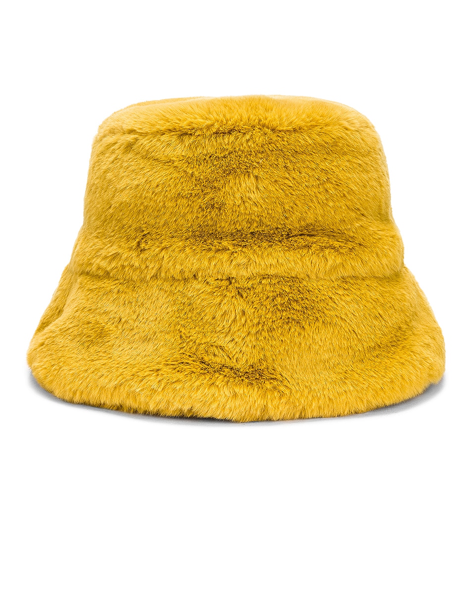 Image 1 of Clyde Faux Fur Bucket Hat in Yellow Faux Fur