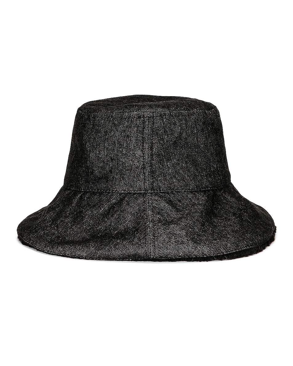 Image 1 of Clyde Reversible Denim Sherpa Bucket Hat in Black Denim & Black Shearling