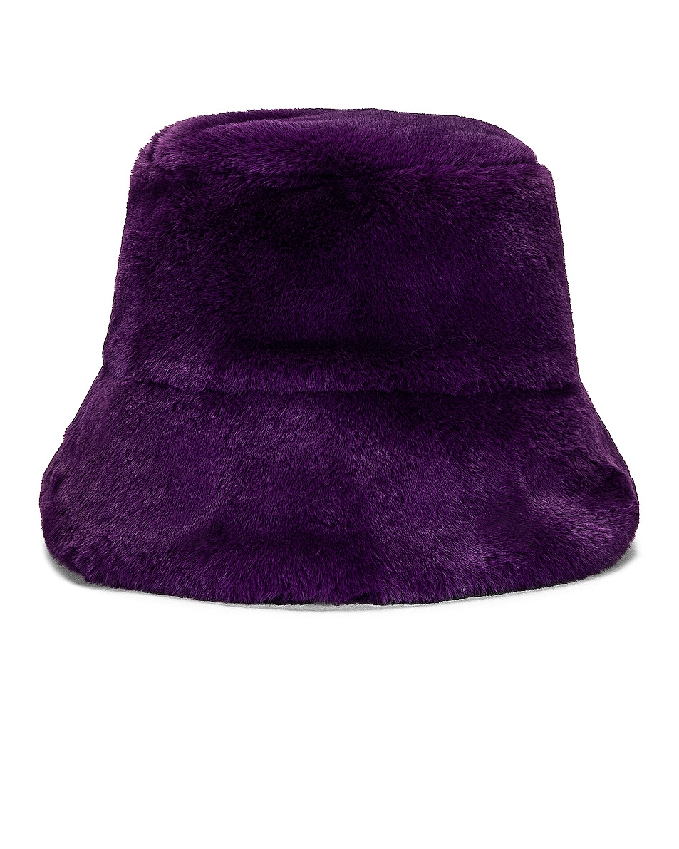 Image 1 of Clyde Faux Fur Bucket Hat in Purple