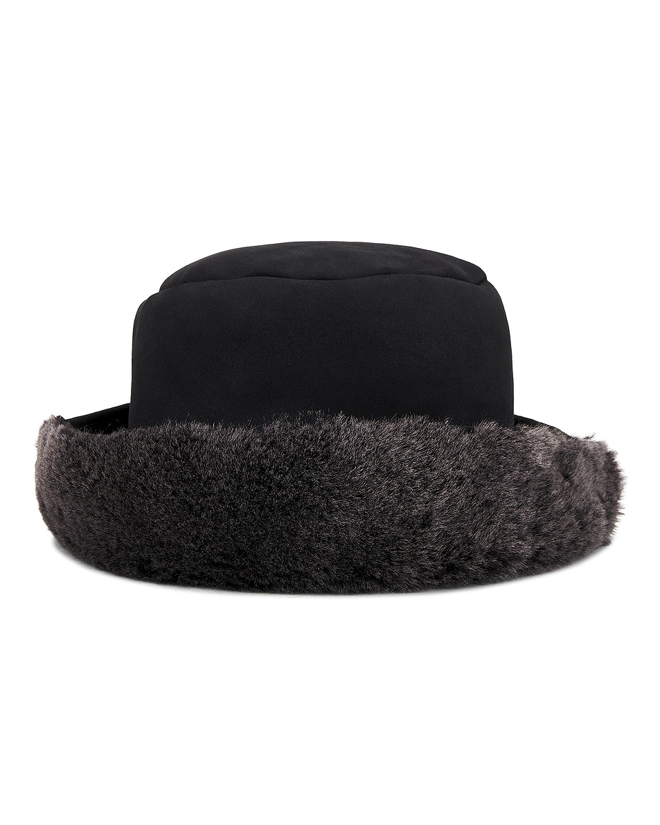 Image 1 of Clyde Reversible Shearling Bucket Hat in Black Silver Tip