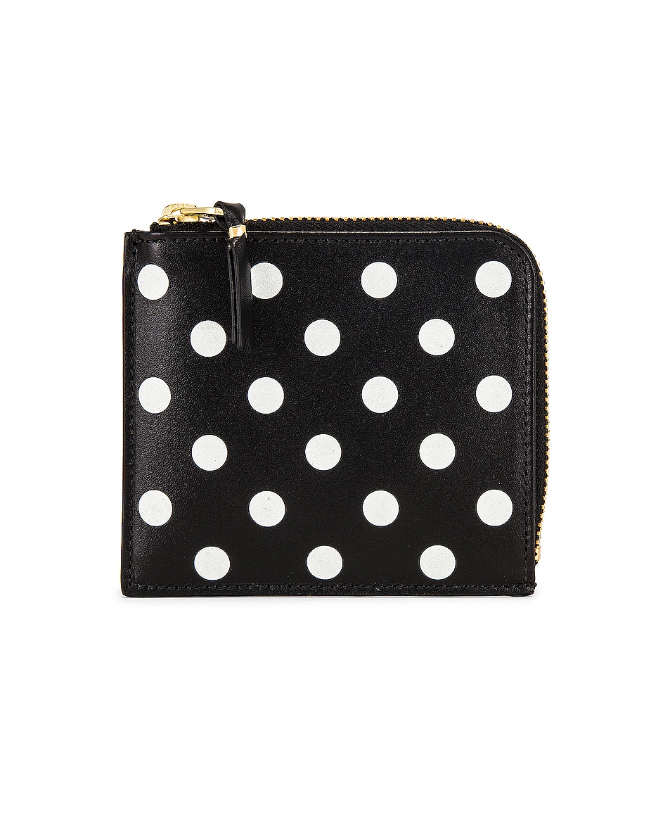 Image 1 of COMME des GARCONS Dots Printed Leather Zip Wallet in Black