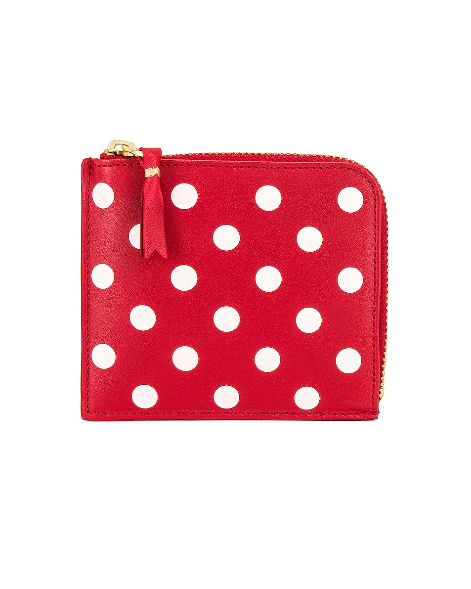 Image 1 of COMME des GARCONS Dots Printed Leather Zip Wallet in Red