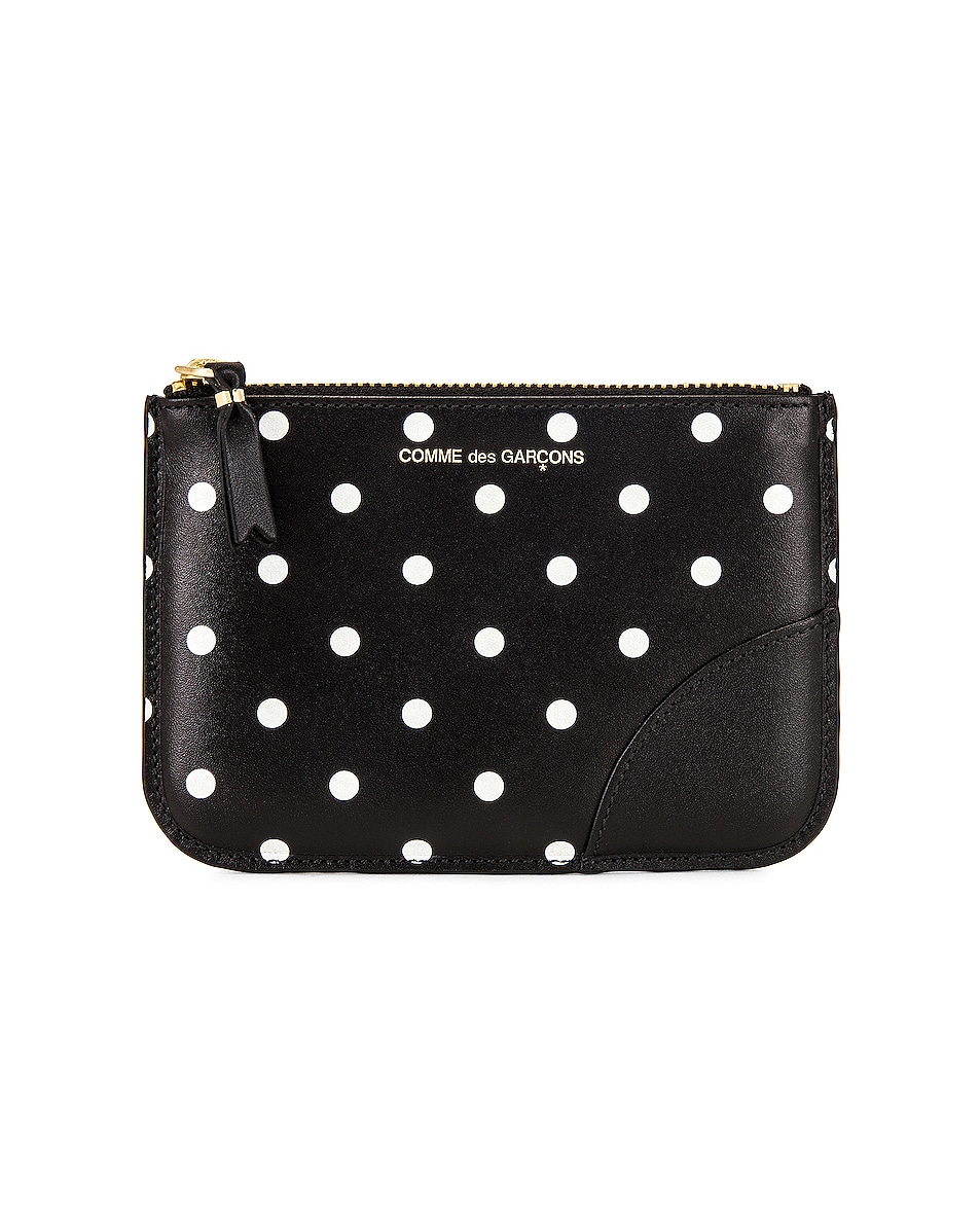 Image 1 of COMME des GARCONS Dots Printed Leather Zip Wallet in Black