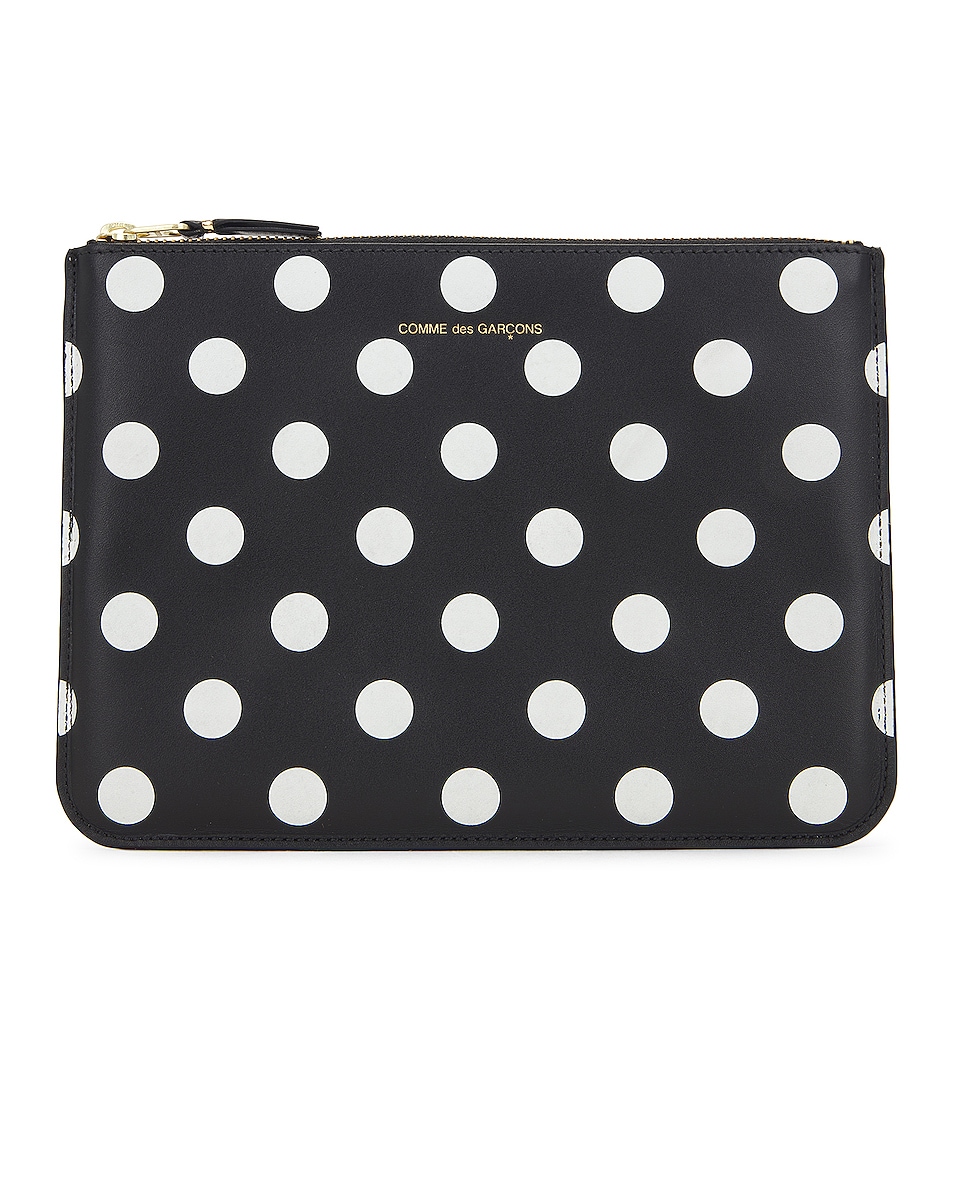 Image 1 of COMME des GARCONS Dots Printed Leather Pouch in Black