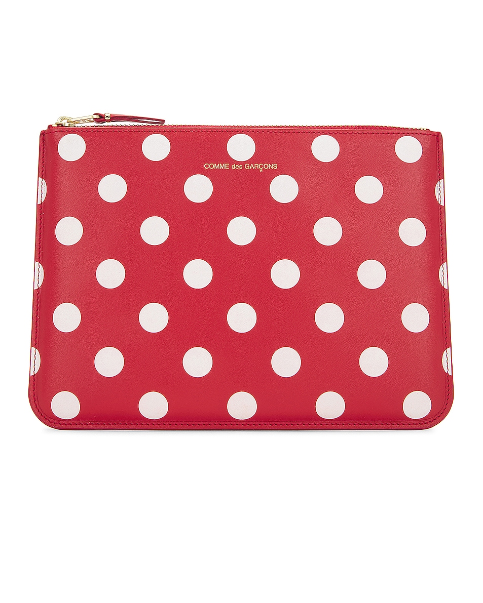 Image 1 of COMME des GARCONS Dots Printed Leather Pouch in Red