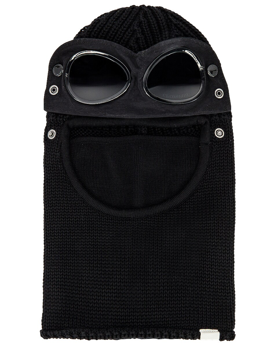 Image 1 of C.P. Company Extra Fine Merino Wool Goggle Balaclava in Black
