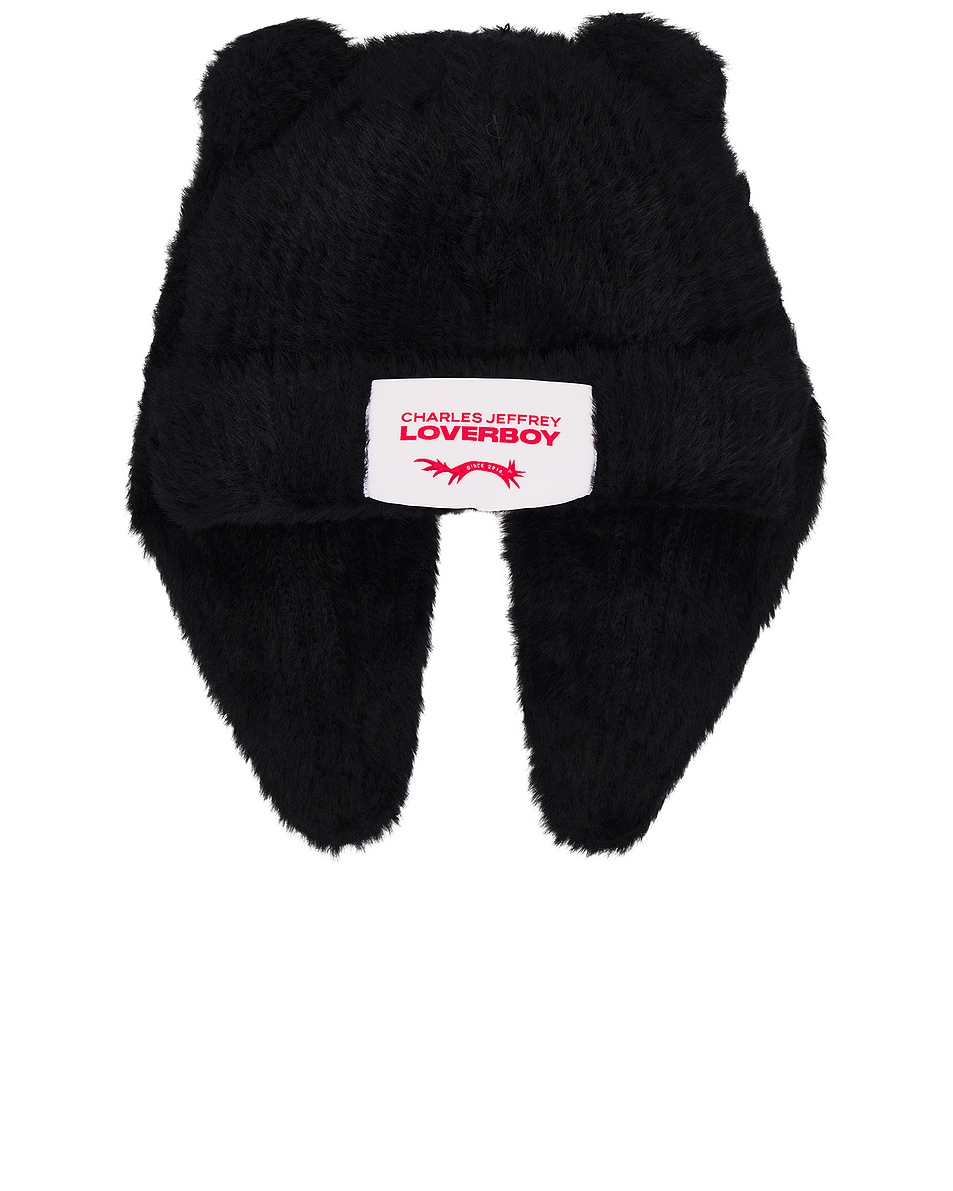 Image 1 of Charles Jeffrey LOVERBOY Fluffy Chunky Rabbit Beanie in Black