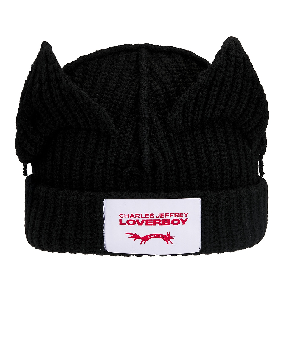 Image 1 of Charles Jeffrey LOVERBOY Chunky Punk Ears Beanie in Black