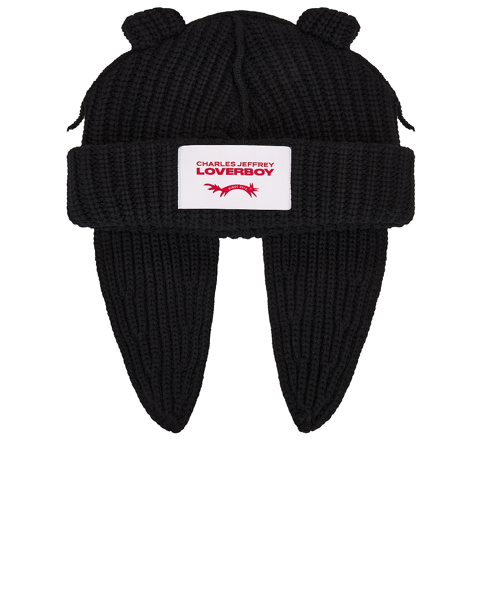 Image 1 of Charles Jeffrey LOVERBOY Chunky Rabbit Beanie in Black