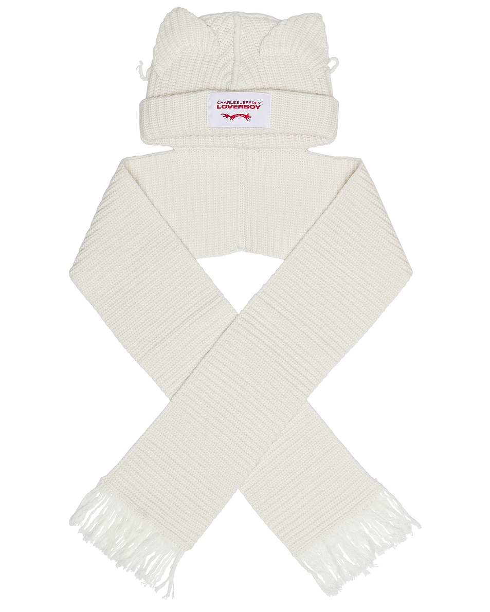 Image 1 of Charles Jeffrey LOVERBOY Chunky Ears Beanie Scarf in Ecru