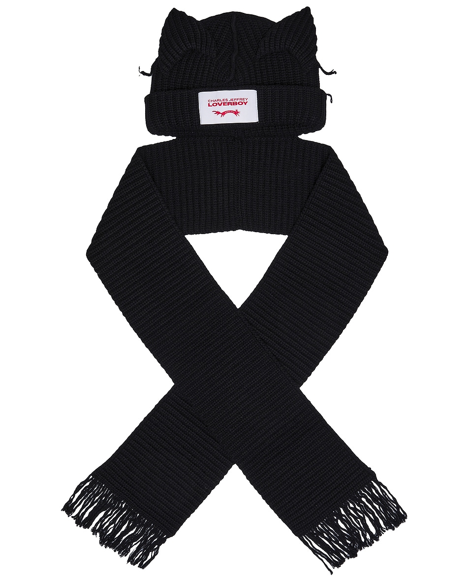 Image 1 of Charles Jeffrey LOVERBOY Chunky Ears Beanie Scarf in Black