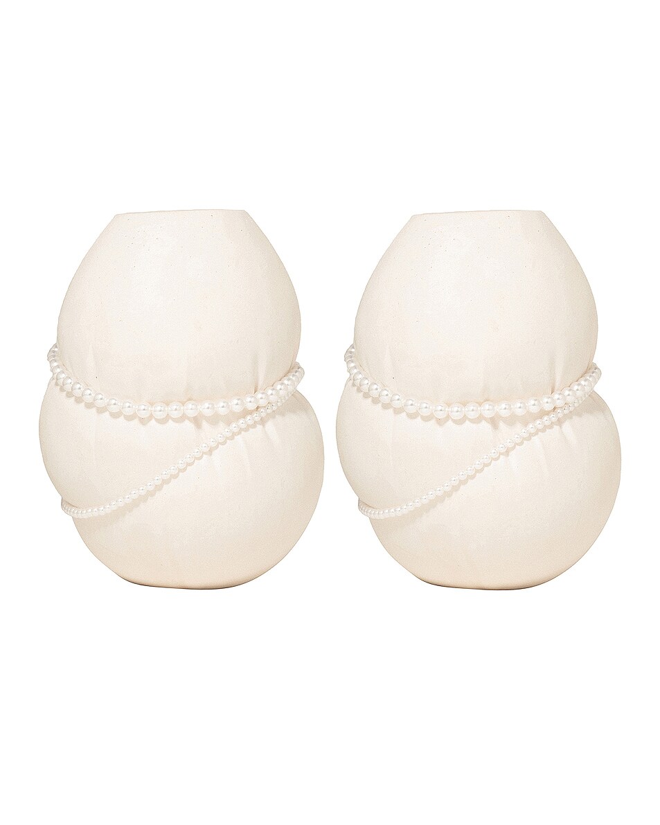 Image 1 of Completedworks Set of 2 Small Vases in Matte White & Faux Pearls