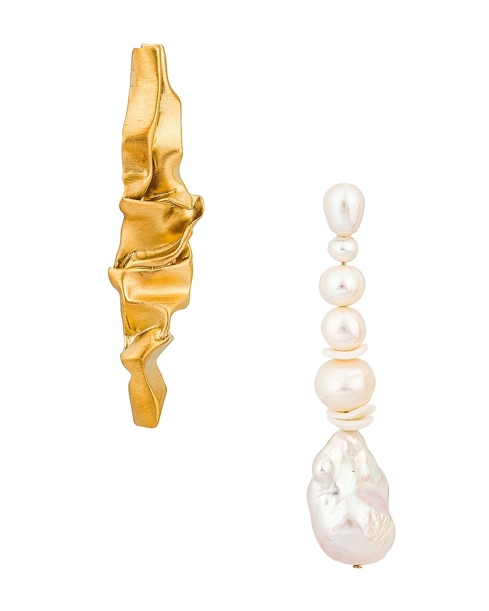 Image 1 of Completedworks Crumple Earrings in Gold & Pearl