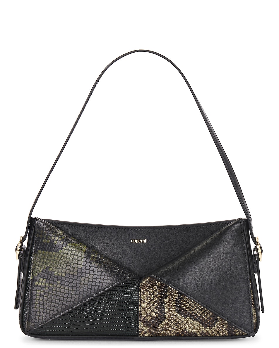 Image 1 of Coperni Panelled Python Belt Baguette Bag in Green & Black