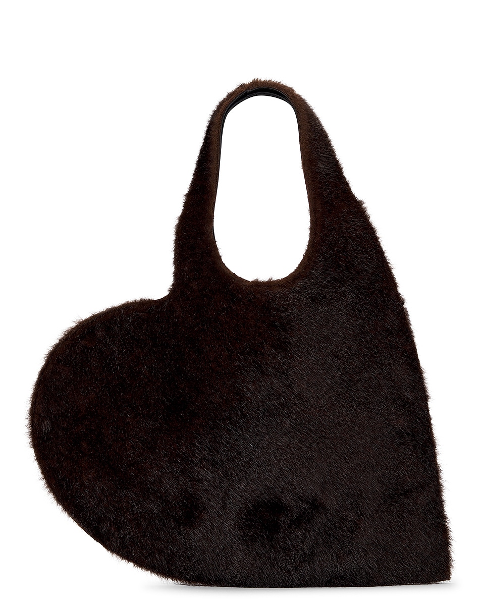 Image 1 of Coperni Faux Fur Heart Tote Bag in Brown