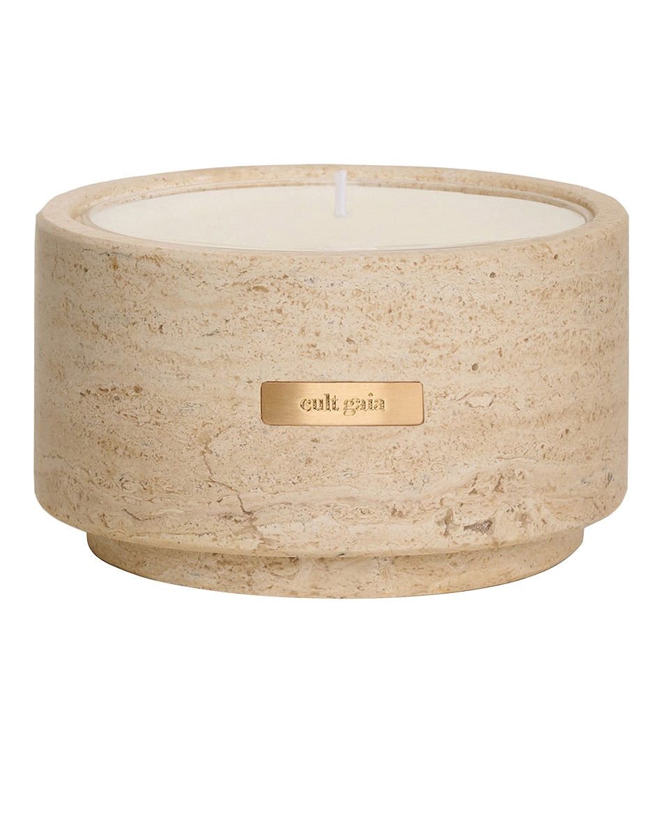 Image 1 of Cult Gaia Noor Travertine Vessel & Candle in 