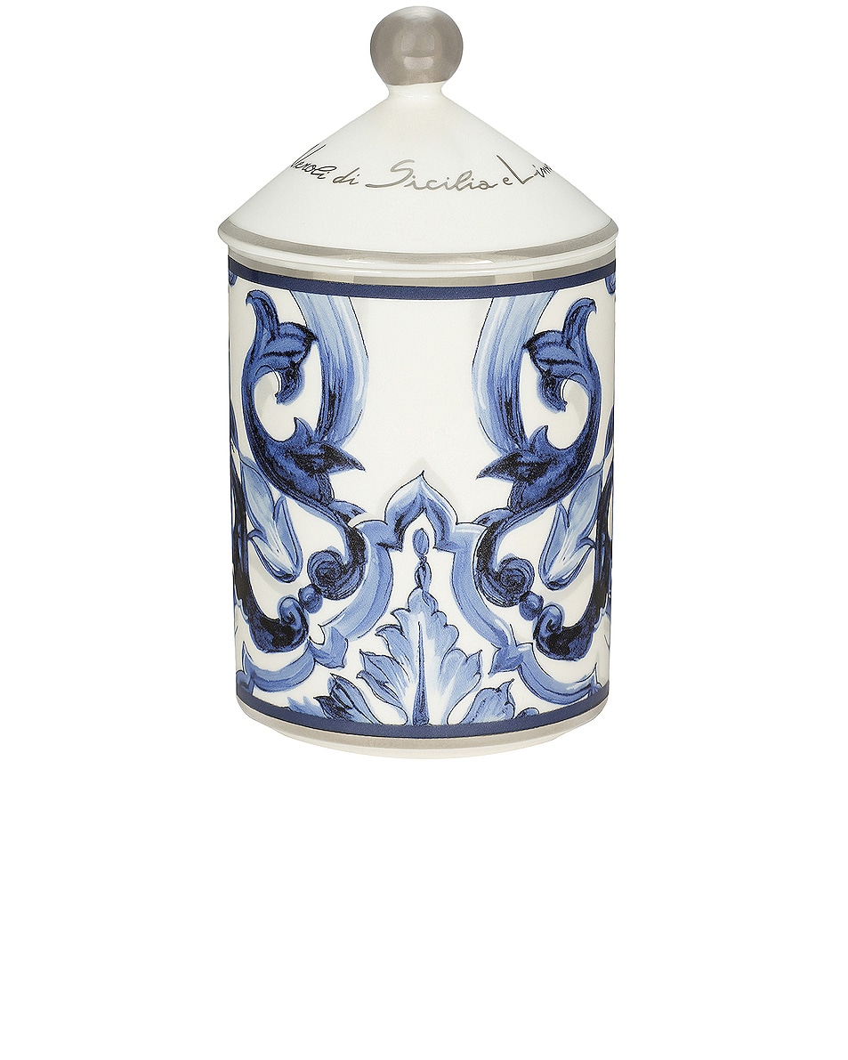 Image 1 of Dolce & Gabbana Casa Mediterraneo Ceramic Sicilian Neroli & Lemon Scented Candle in Blue & White