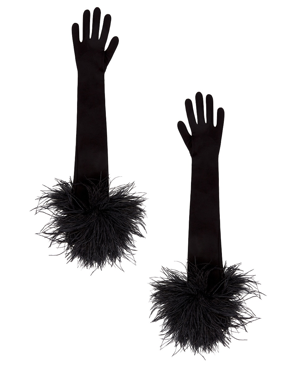 Image 1 of David Koma Feather Long Gloves in Black