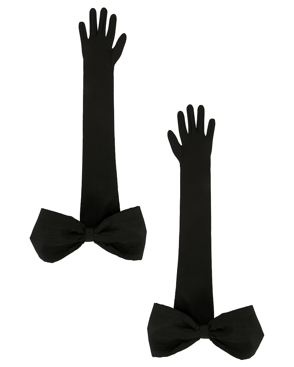 Image 1 of David Koma Bow Detail Long Gloves in Black