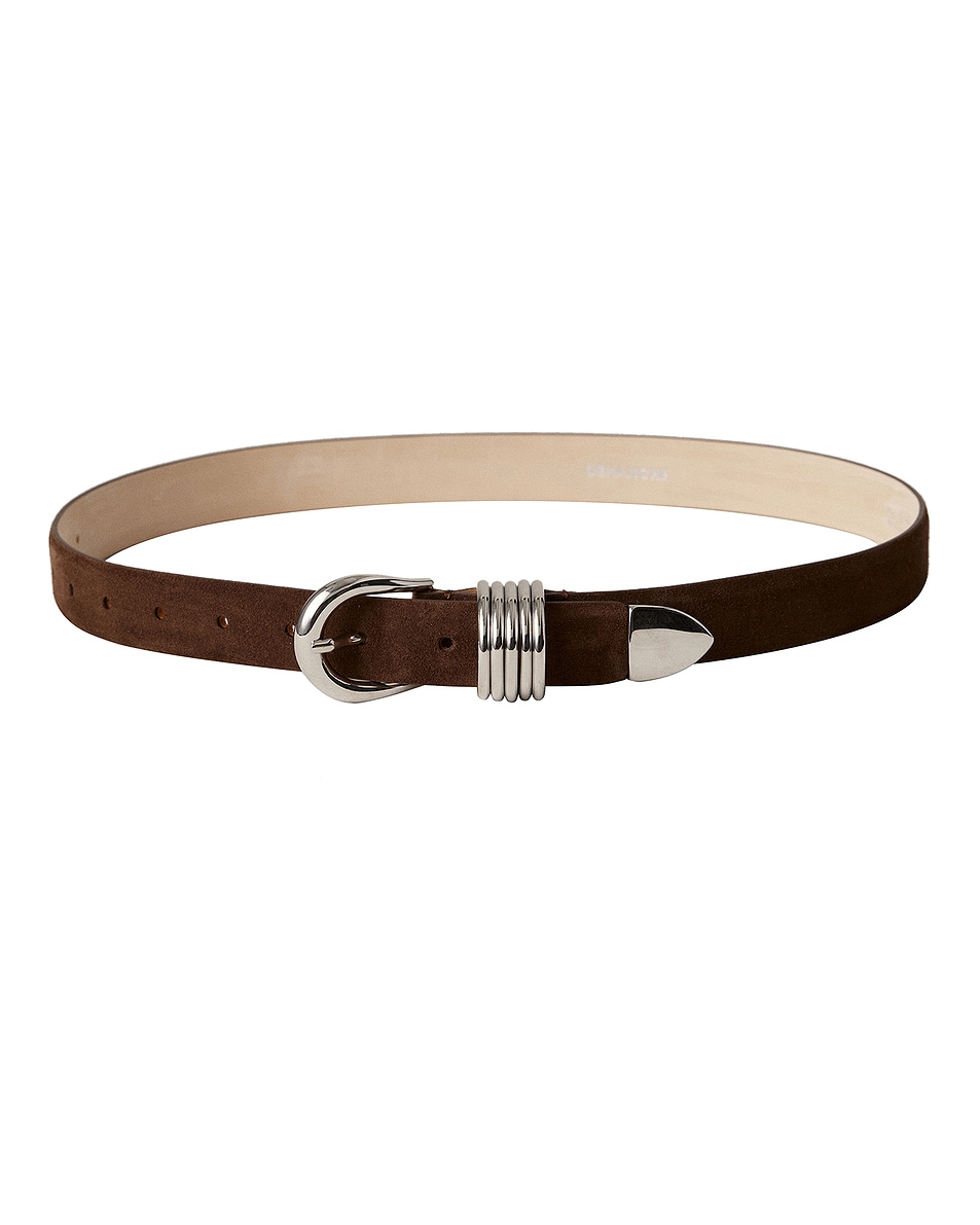 Image 1 of DEHANCHE Hollyhock Suede Belt in Chocolate & Silver