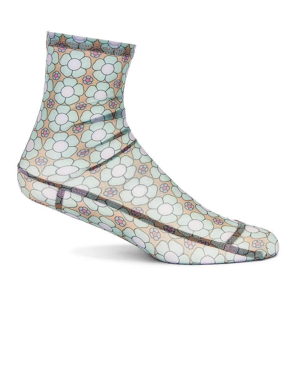 Image 1 of Darner Mint Daisy Floral Mesh Socks in Mint Daisy Floral