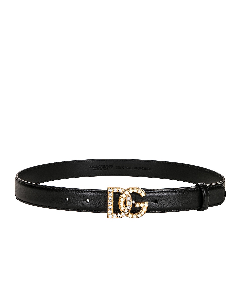 Image 1 of Dolce & Gabbana Crystal Logo Belt in Black & Multicolor