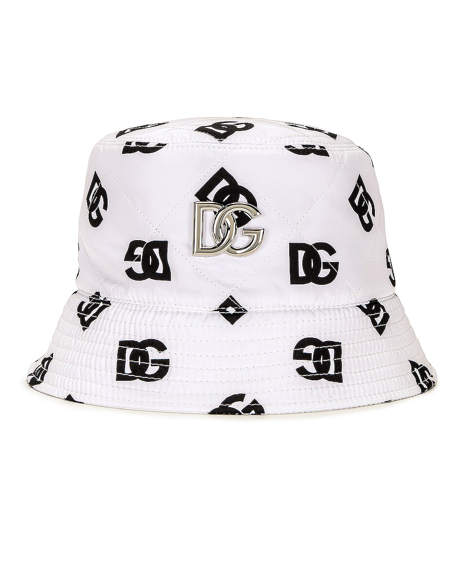 Image 1 of Dolce & Gabbana Printed Bucket Hat in Black & Natural