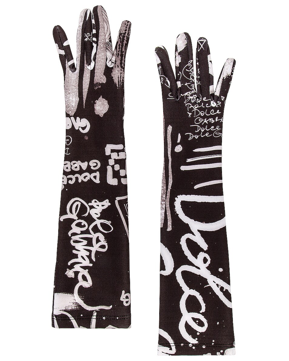 Image 1 of Dolce & Gabbana Printed Gloves in Black & White